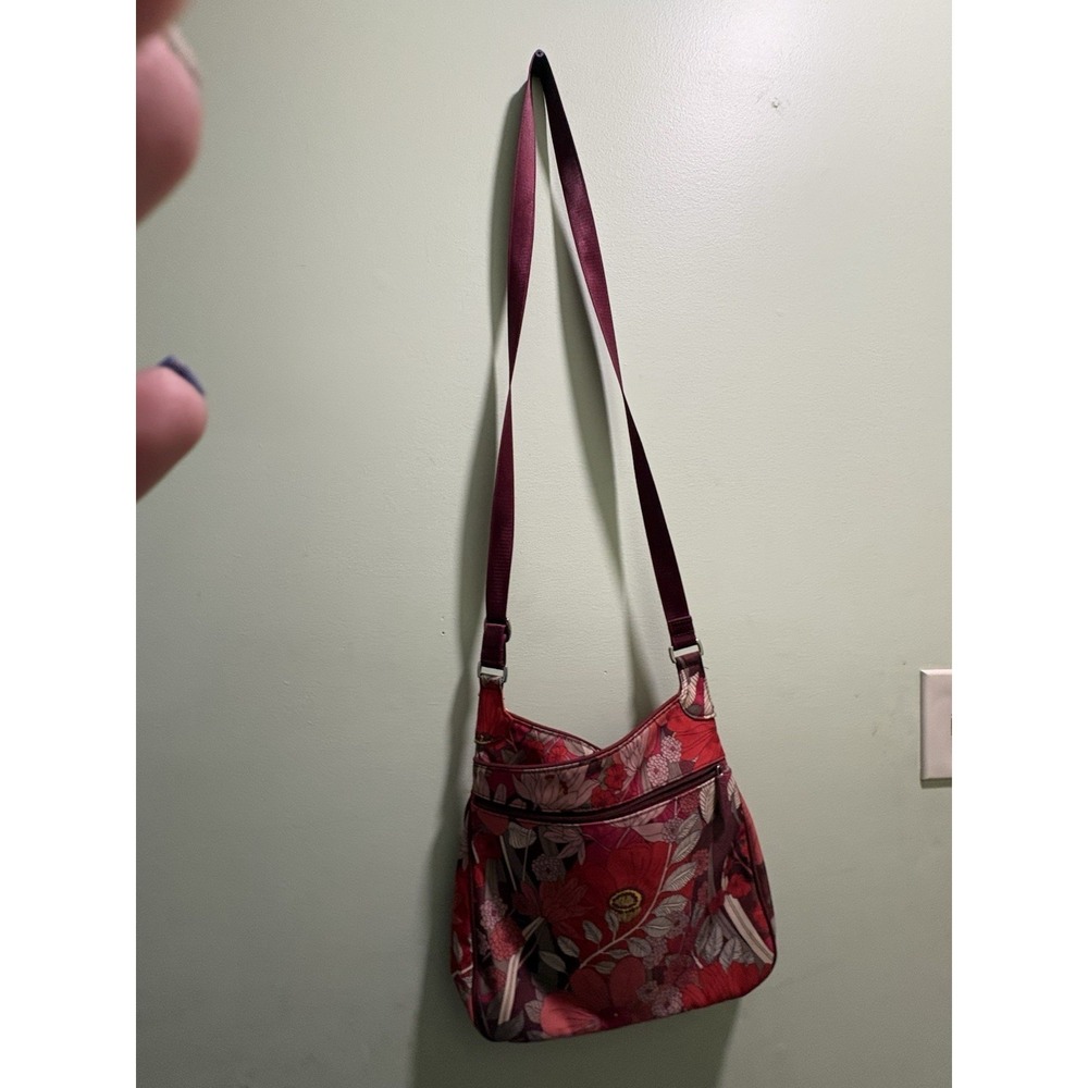 Vera Bradley Women's Pink Red Floral Crossbody Bag Zip Adjustable Strap Silver - Picture 3 of 4